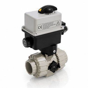 VKDIM/CE d20-63. Шаровые краны из ПП (PP-H 100) с электроприводом 90-240 V AC. Уплотнение FPM